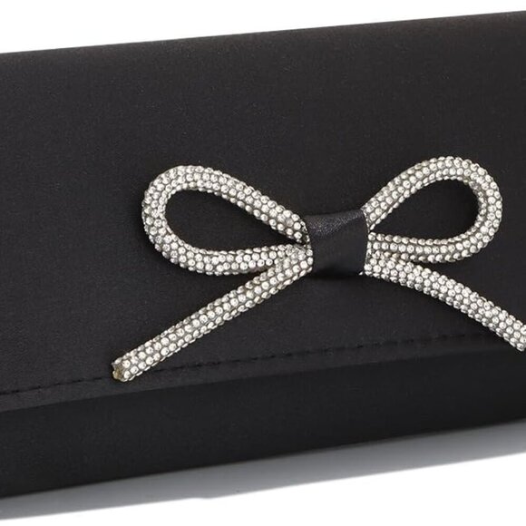 Chic Satin Evening Bag with Bow Design - Detachable Chain for Versatile Carrying